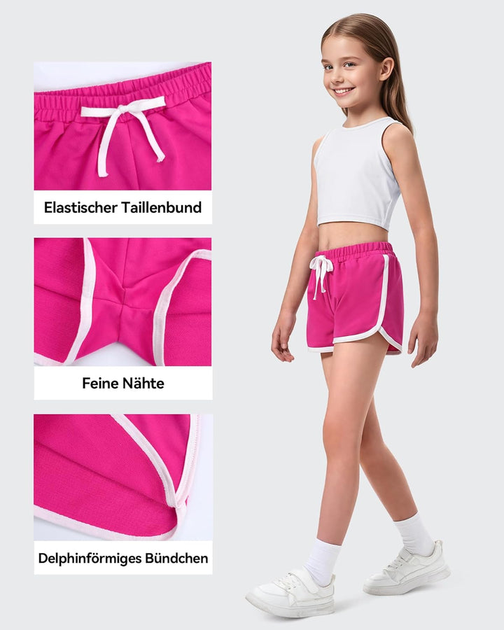 KEREDA Kurze Hose Mädchen Shorts Kinder Sporthose Sommer Turnhose Radlerhose 7-12 Jahre 2/3er-Pack 8