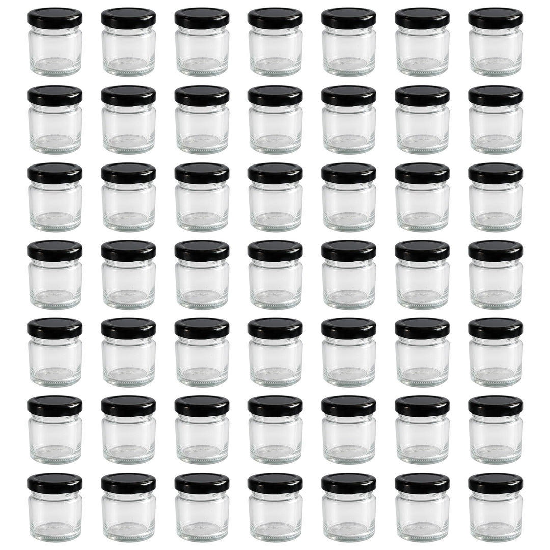 Vitrea 50x Mini Marmeladengläser 37 ml - mit Deckel Schwarz TO 43 - kleine Einmachgläser zum befülle