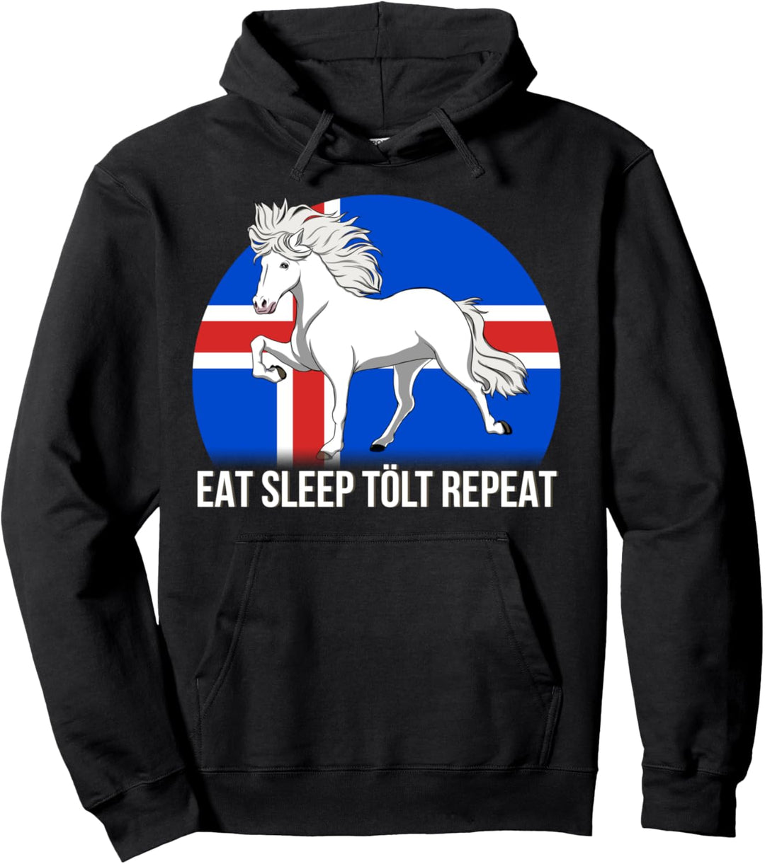 Islandpferde Kinder Damen Islandflagge Eat Sleep Tölt Repeat Pullover Hoodie