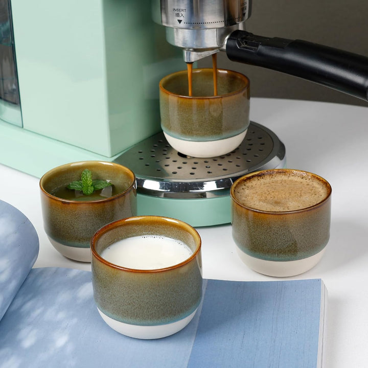 NOVAJOY | Espressotassen Set | 4-teilig | 140 ml | Mini-Espressotasse - Handgefertigt dickwandigem |