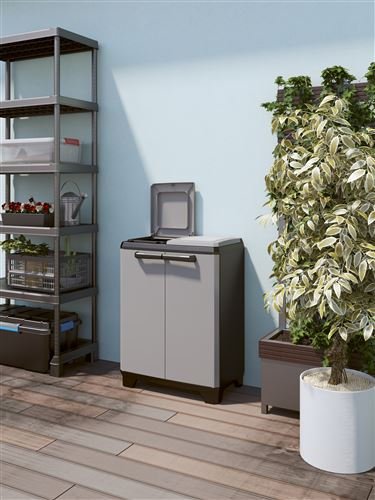 Keter Split Premium Recyclingschrank, schwarz/grau, 68 x 39 x 92 cm, mit Drucköffnung Schwarz, Grau,
