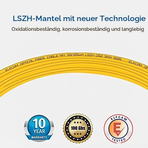 Elfcam - 50m Glasfaserkabel LC/UPC auf LC/UPC Simplex Singlemode 9/125 µm, LWL Kabel LSZH (50M), 50M