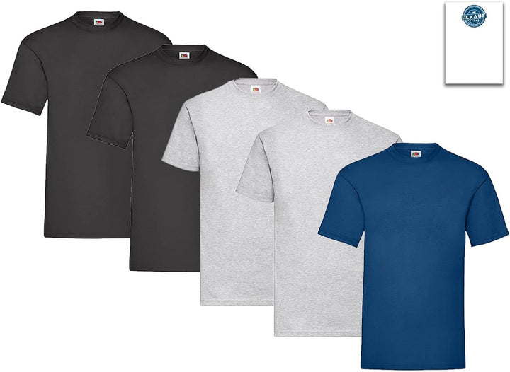 Fruit of the Loom Herren T-Shirt Valueweight, 5er Pack S 2x Schwarz + 2x Grau + 1x Navy + 1 Hl Kauf
