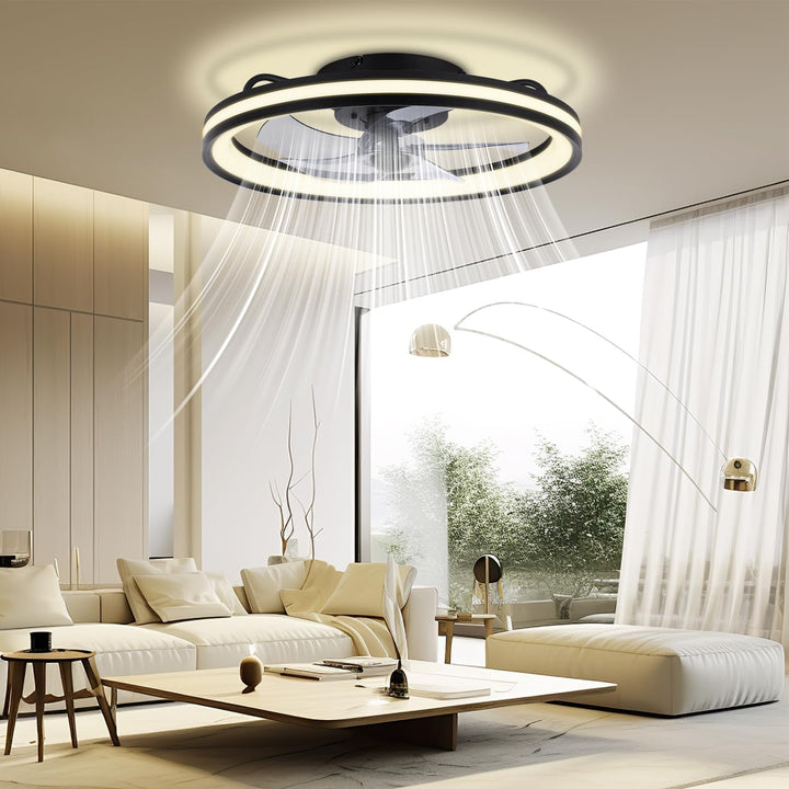 Fiqops Deckenventilator mit Beleuchtung und Fernbedienung Ø50 cm, LED Deckenleuchte 3 Farbtemperatur
