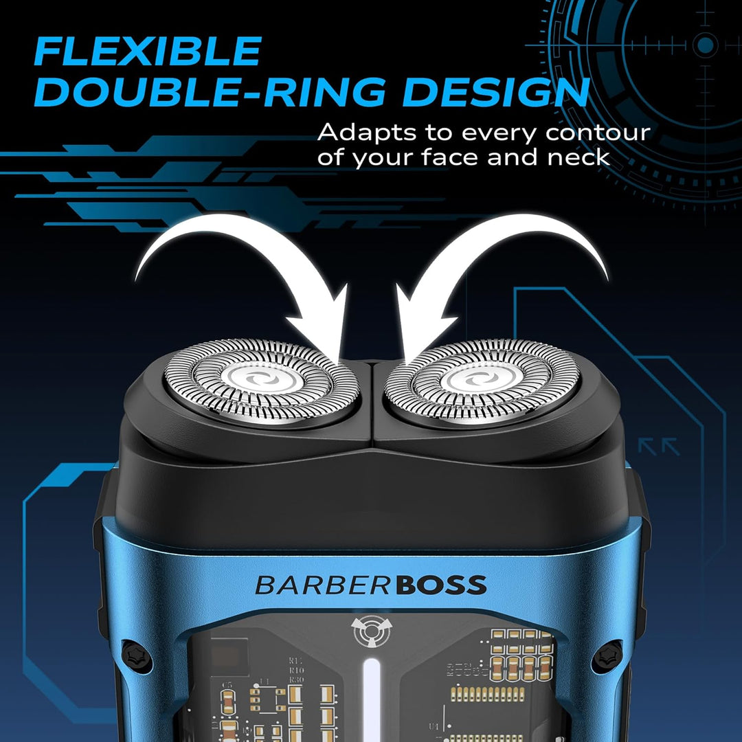 BarberBoss Herren Taschenrasierer, Kompakter Elektrorasierer, QR-2721 | Flexibler Edelstahl-Scherkop