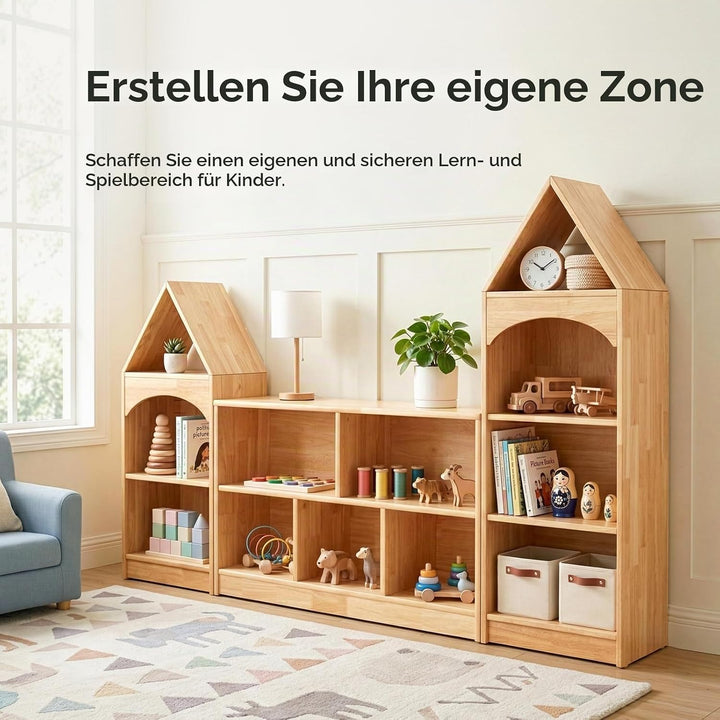 OOOK Gummiholz Kinder Bücherregal, Spielzeugaufbewahrung mit 3 Etagen | Kinderregal 40×30×92cm, Spie