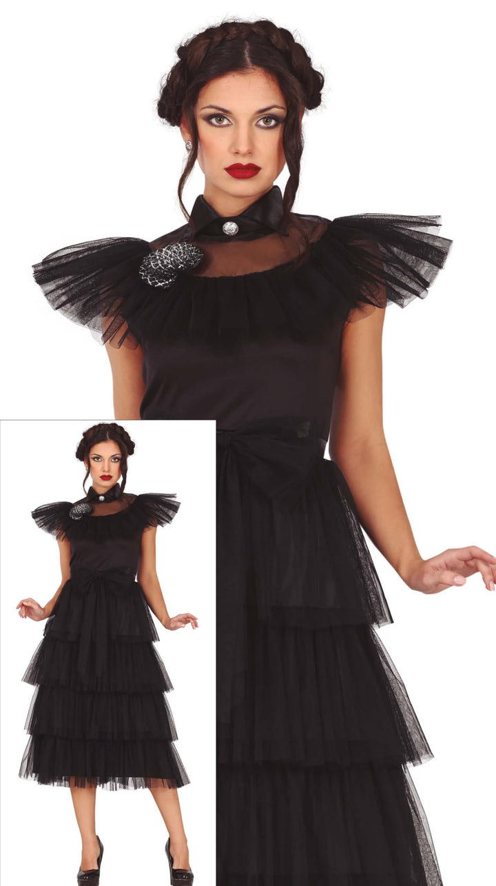 FIESTAS GUIRCA | Gothic Girl Nachtkönigin Kostüm - Kleid und Blume für Teenager und Erwachsene - Got