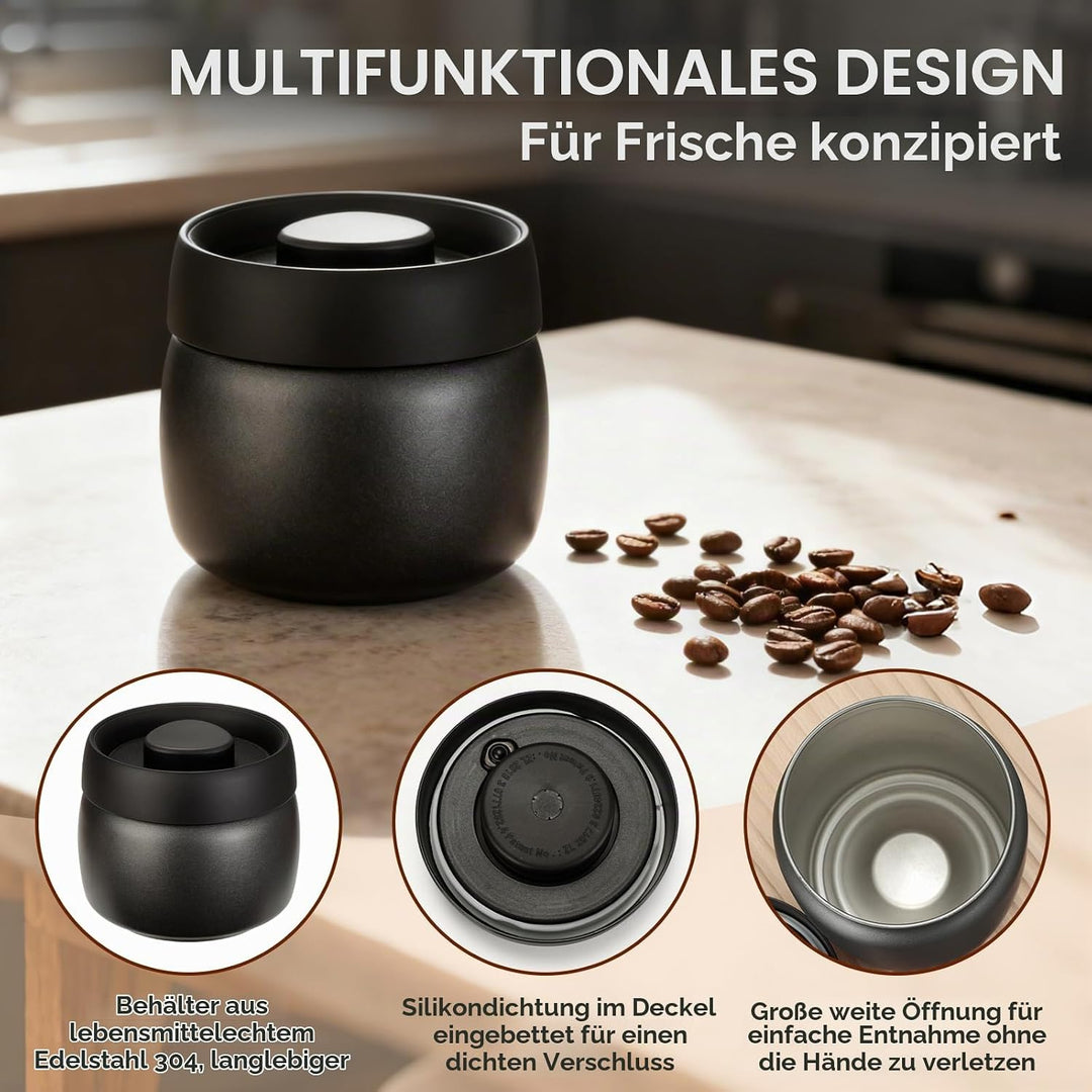 Cozary Kaffeebehälter aus Edelstahl, 400ML Vakuum Kaffeedose Luftdicht, Kaffeebohnen Behälter mit Va
