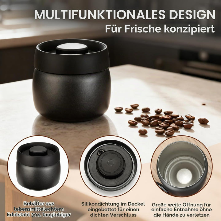 Cozary Kaffeebehälter aus Edelstahl, 400ML Vakuum Kaffeedose Luftdicht, Kaffeebohnen Behälter mit Va