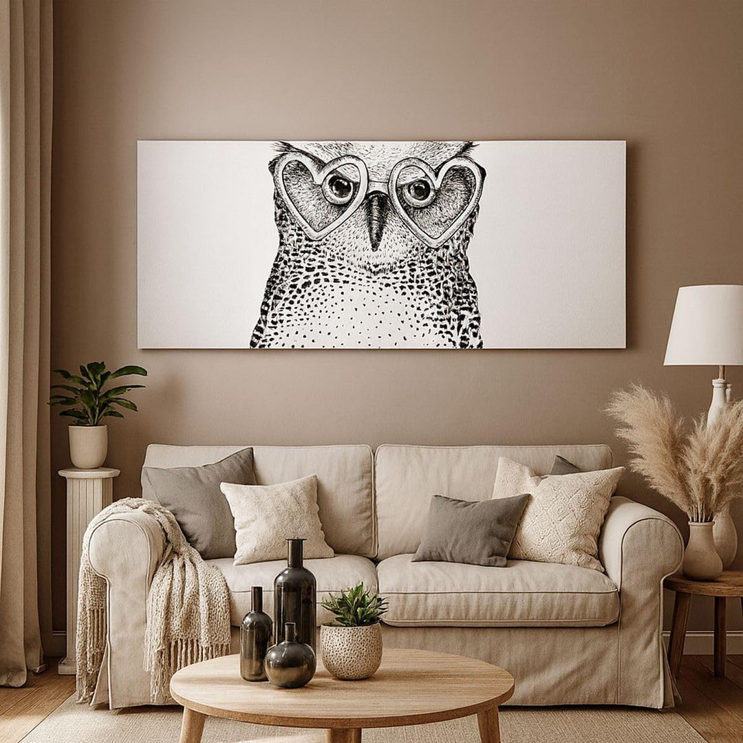 Panorama Bilder auf Leinwand 100x40cm Leinwandbild Mode Design Eule Aquarell Gross Wanddeko Bild Sch