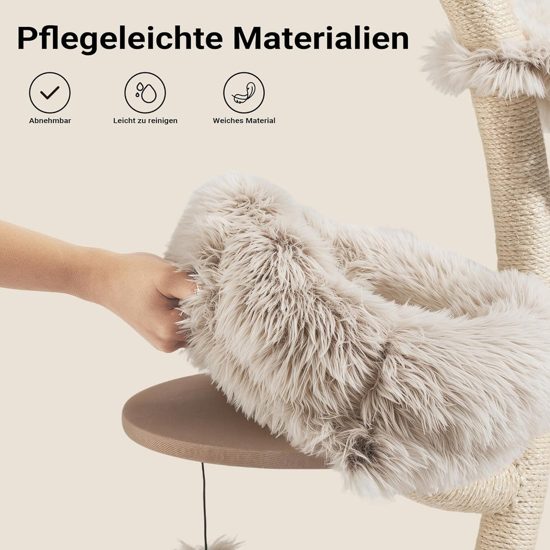 Fudajo Designer Kratzbaum 59 x 59 x 155 cm, Katzenkratzbaum mit Plüsch und Sisal, Kletterbaum für Ka