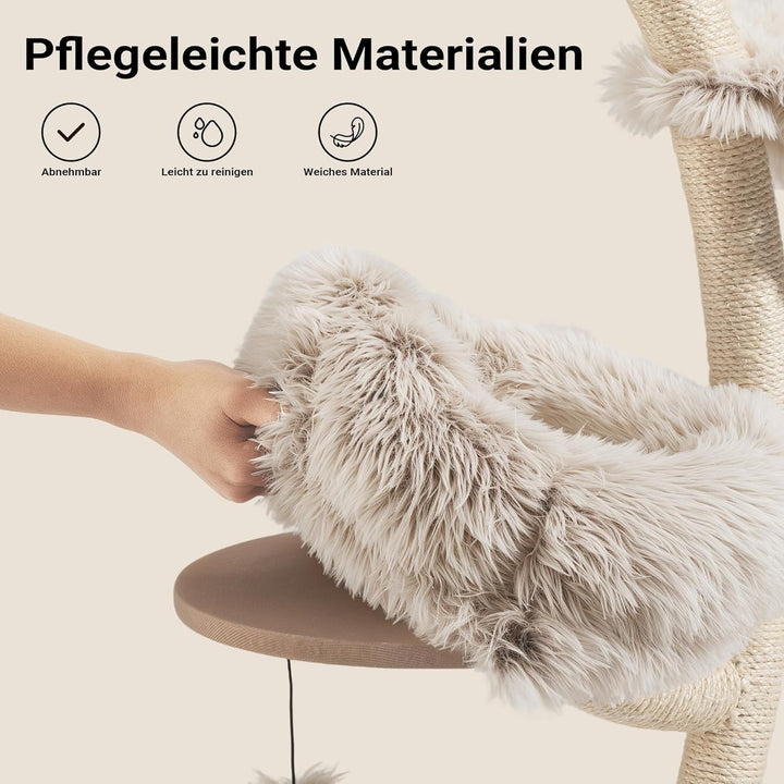 Fudajo Designer Kratzbaum 59 x 59 x 155 cm, Katzenkratzbaum mit Plüsch und Sisal, Kletterbaum für Ka