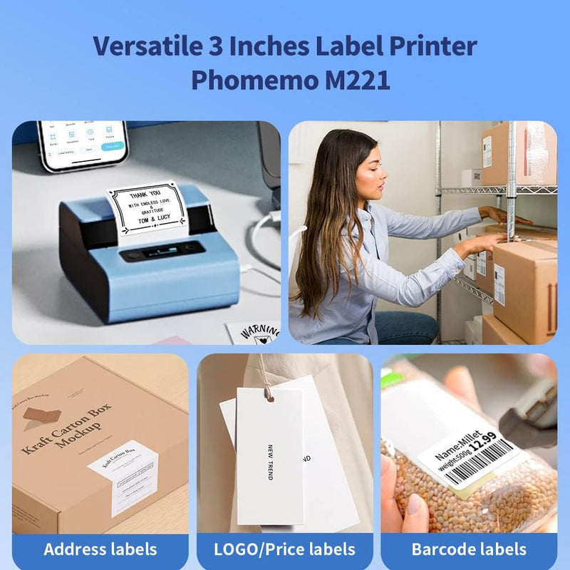 Phomemo M221 Etikettendrucker - Barcode Drucker Bluetooth Beschriftungsgerät Label Maker, für Untern