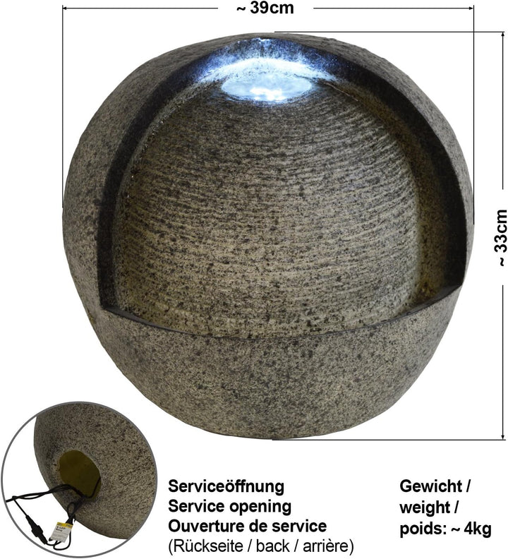 AMUR Gartenbrunnen Brunnen Zierbrunnen Zimmerbrunnen Brunnen Lebens-Quelle mit LED-Licht 230V Wasser