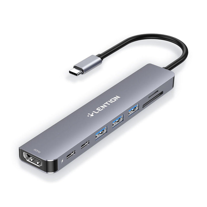 LENTION USB C Hub mit 4K60Hz HDMI, 100W PD, SD/TF Kartenleser, Typ-C Datei, USB 3,0 Adapter auf USB-