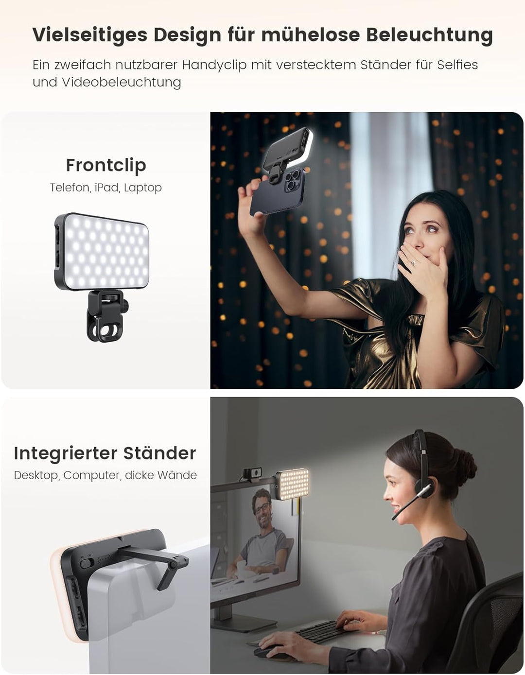 96 LED Selfie Licht mit Soft-Diffusor, Handy Licht Stativadapter für Telefon Laptop Tablet,2500K-990
