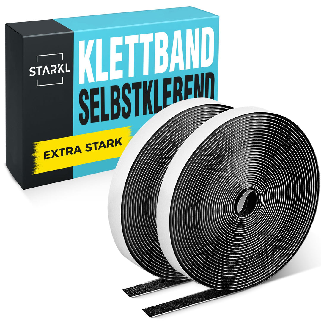 STARKL® Premium Klettband selbstklebend Extra Stark (Schwarz) I 25m x 20mm Klettverschluss selbstkle