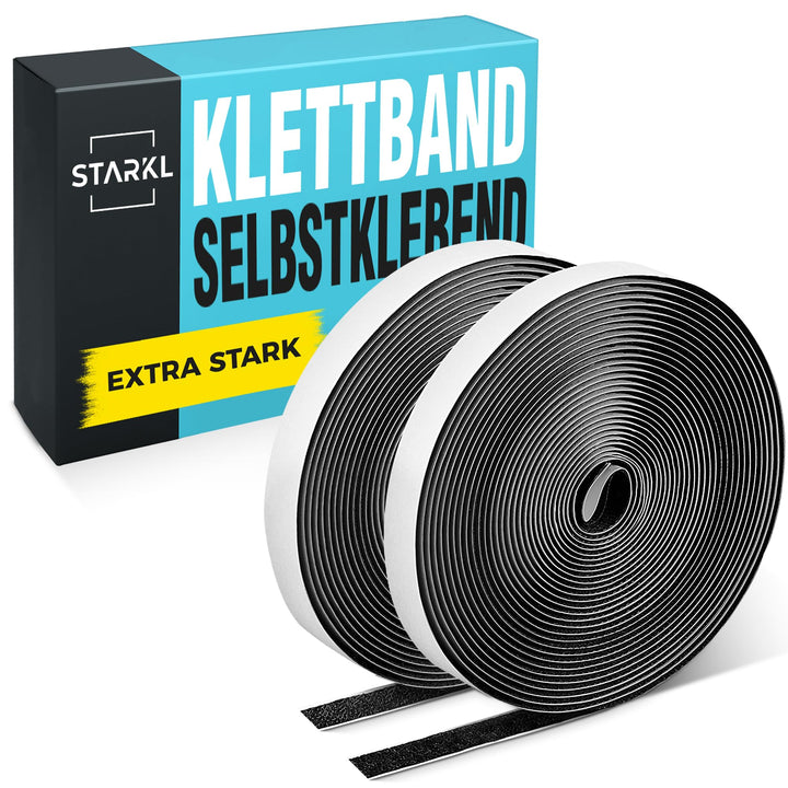 STARKL® Premium Klettband selbstklebend Extra Stark (Schwarz) I 25m x 20mm Klettverschluss selbstkle