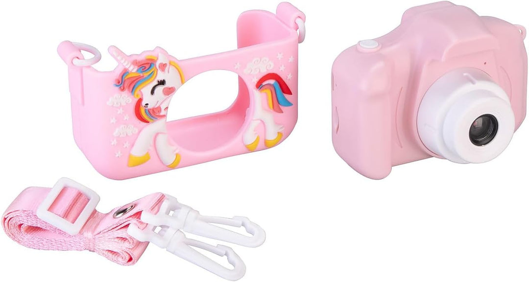 Kinderspiel-Kamera: 2er-Set Selfie-Kinderkameras, 2''-IPS-Display, 1080p, Einhorn-Hülle (Kinder-HD-K