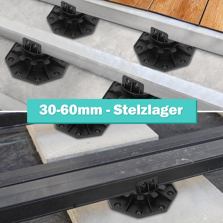 Ansobea 10 Stück Stelzlager höhenverstellbar I 30-60mm Terrassenlager I füsse verstellbar I Plattenl