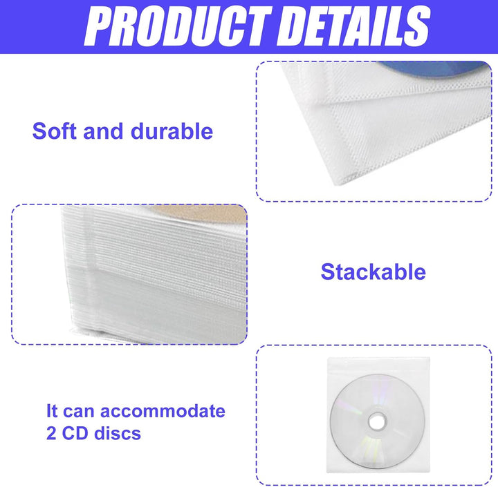 CD/DVD/BluRay Hüllen, 200 Stück CD-DVD-Schutzhüllen, Doppelseitige Standard-Kunststoffhülle für CD,