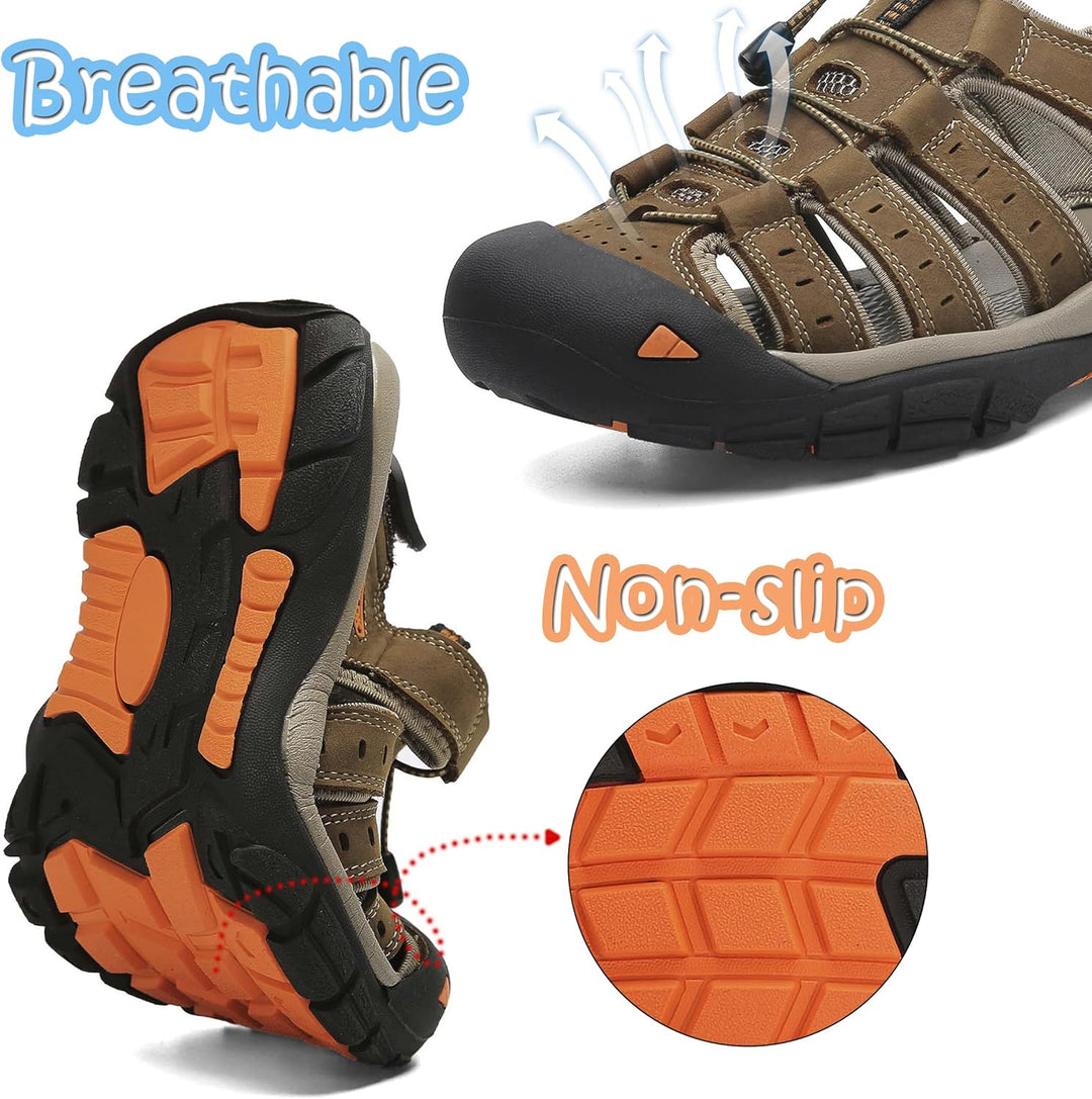 ZYLDK Herren Leder Sandalen Sport Outdoor Trekkingsandalen Atmungsaktive Leichte Wandersandalen Männ