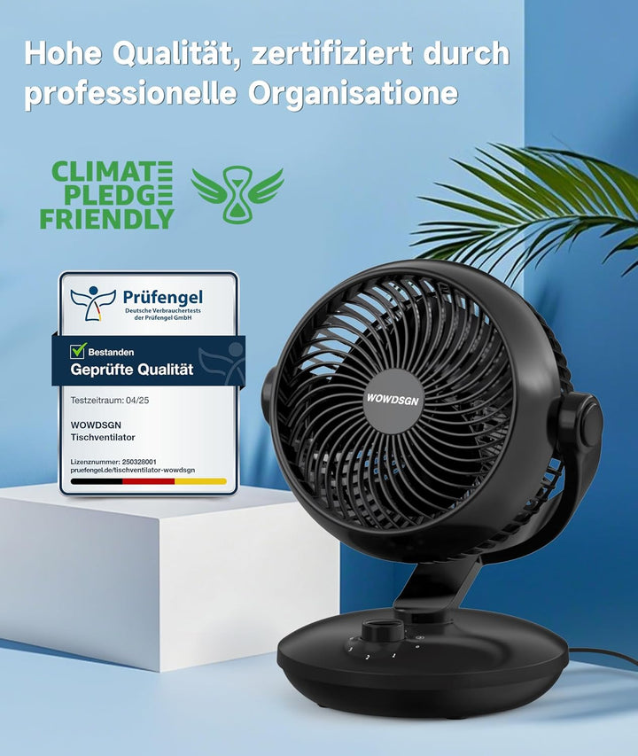 WOWDSGN Tischventilator Leise 24dB, Leistungsstarker 3D Turbo-Luftzirkulator - 100° & 80° Oszillatio
