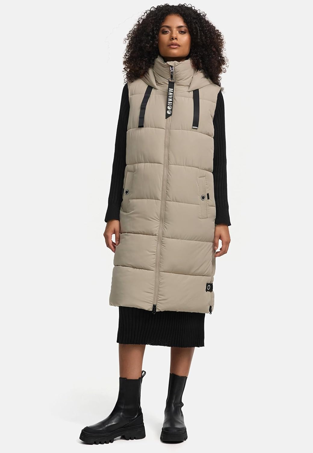 Navahoo Damen ärmellose lange Outdoorweste warme Winterjacke Schnuffelchen XS-3XL XS Pebble Grey, XS