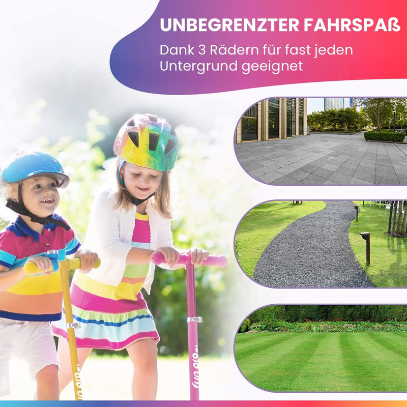 Fun Pro ONE Roller, der Sichere Premium Roller Kinder 3 Jahre, Vergleichstestsieger, LED Räder, falt