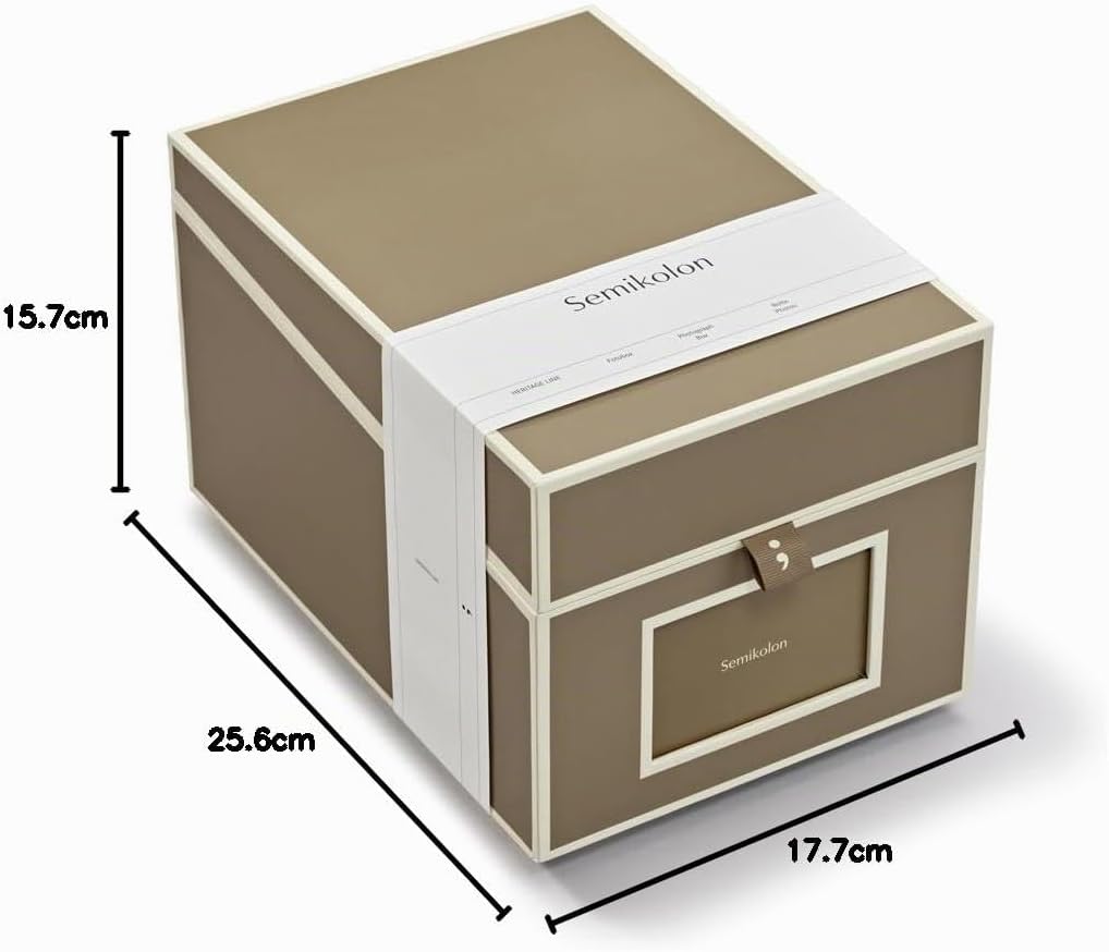 Semikolon 370079 CD- und Fotobox – 17,7 x 15,7 x 25,6 cm – für 10 x 15 cm Fotos – Cover fango beige,