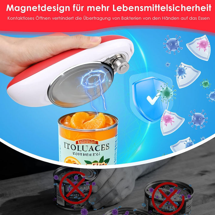 Dosenöffner, Elektrischer Dosenöffner mit 1-Knopf-Bedienung für alle Dosenformen &amp; grössen, Keine Sc