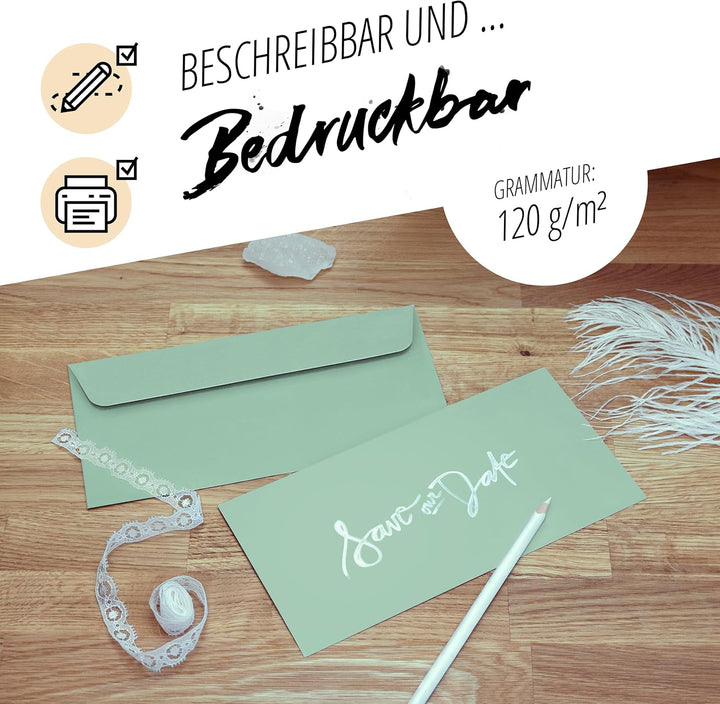 Japun – Briefumschläge (100 Stück) aus Papier, Kuvert, Umschlag ohne Fenster - DIN lang - 220 x 110