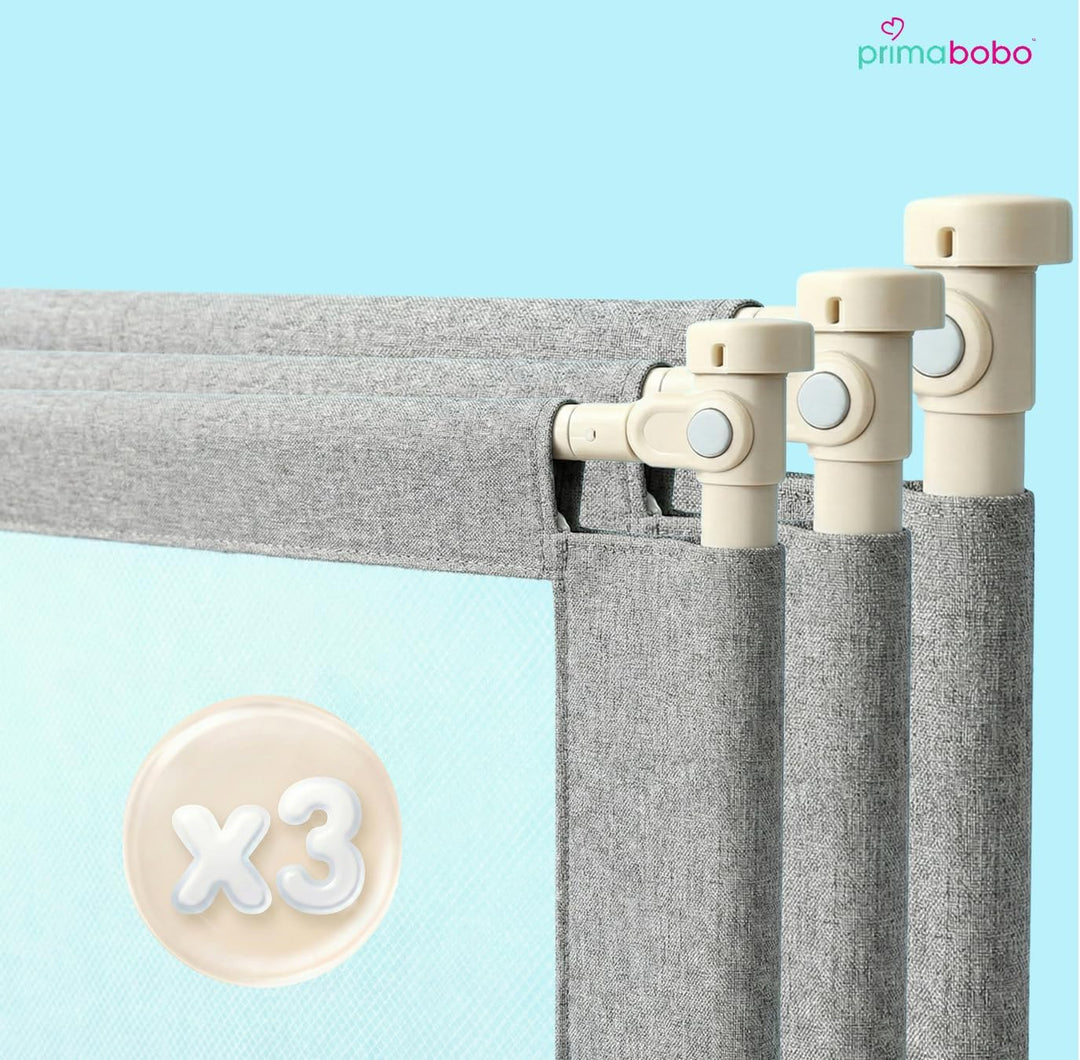 Primabobo Bettgitter Set 3 Stück Grau – 2X 200 cm + 1x 140 cm – Rausfallschutz Kinderbett, Sicheres