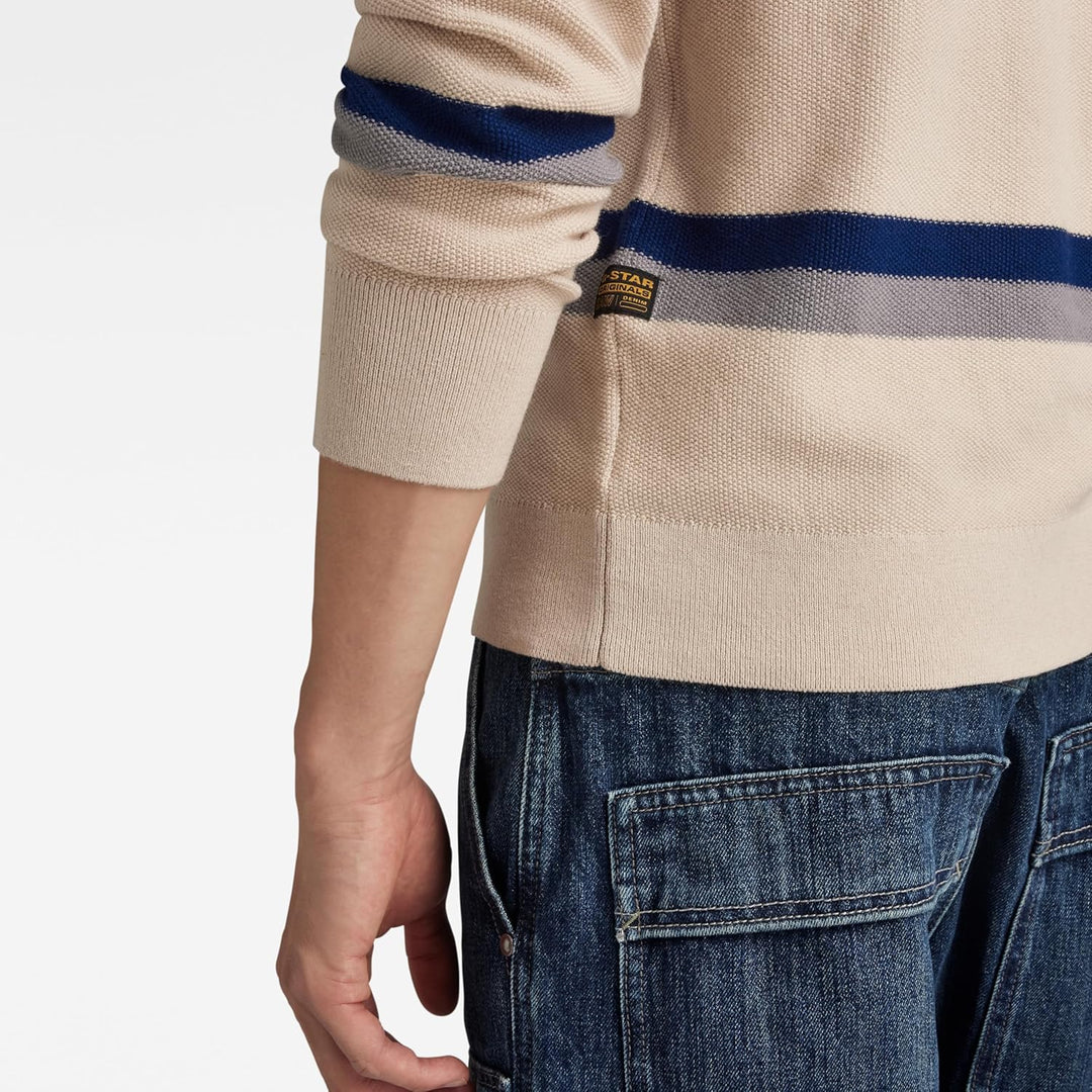 G-STAR Herren Stripe Knitted Sweater S Beige (Whitebait D24378-d563-1603), S Beige (Whitebait D24378