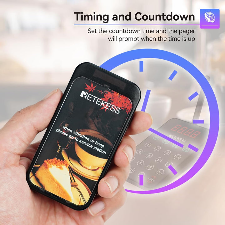 Retekess TD177 Pager Rufsystem, 500M Pager Gastronomie, Kopplung mit Einem Tastendruck, IP67 Wasserd