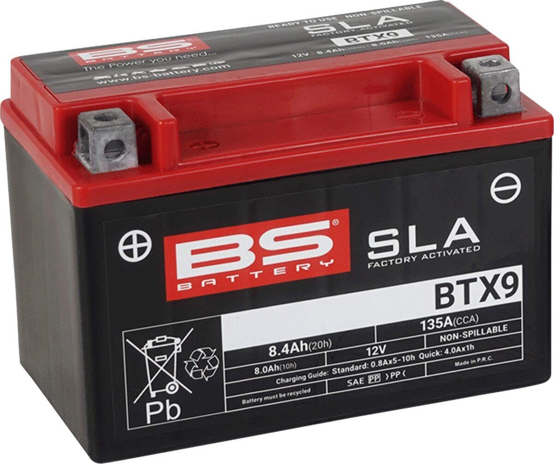 BS Battery 300674 BTX9 AGM SLA Motorrad Batterie, Schwarz