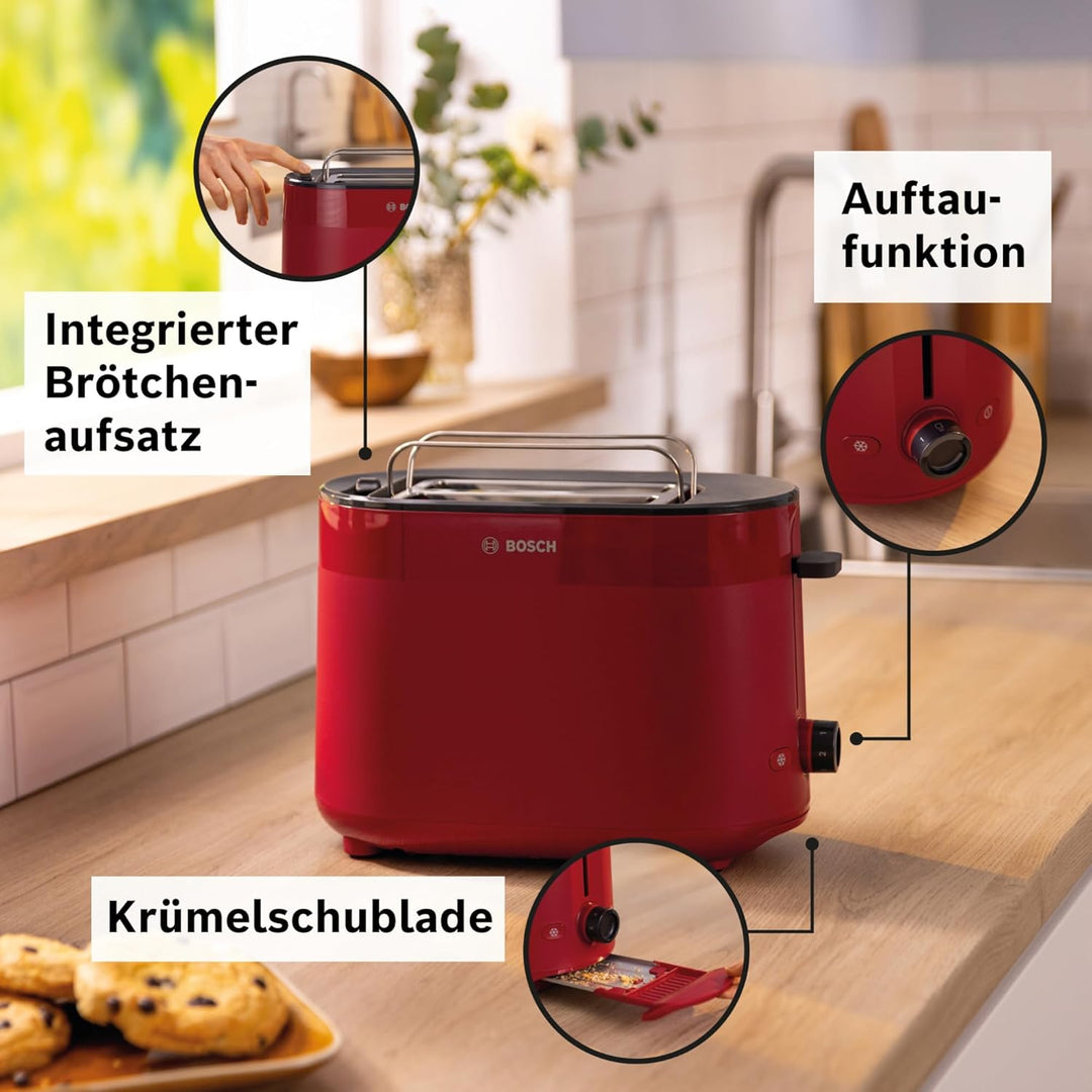 Bosch Kompakt Toaster MyMoment TAT2M124, integrierter Brötchenaufsatz, mit Auftaufunktion, mit Absch