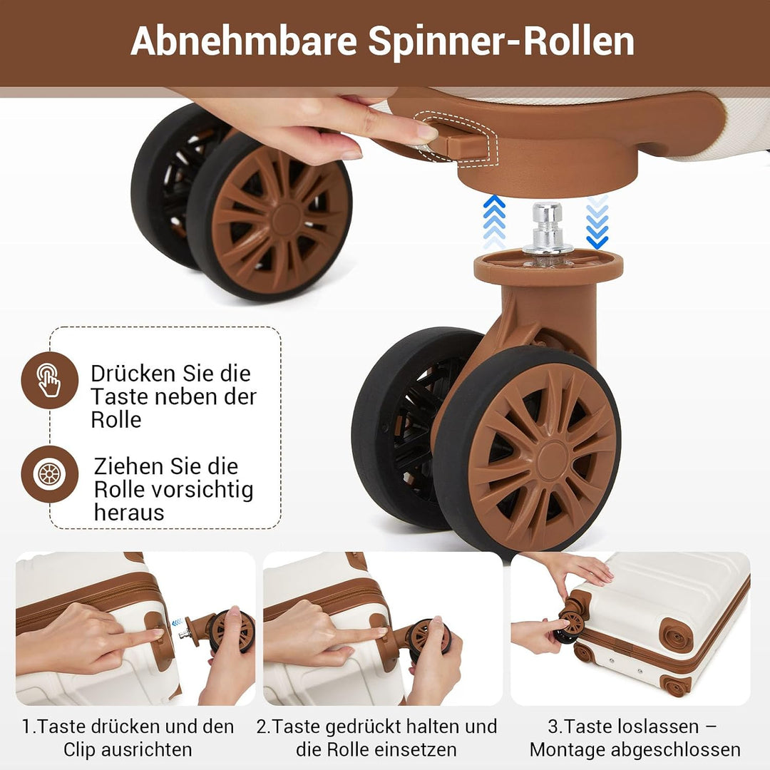 KONO Handgepäck Koffer mit abnehmbaren Rollen, 40x30x20 cm ohne Rollen, Leichter Kabinen-Koffer klei