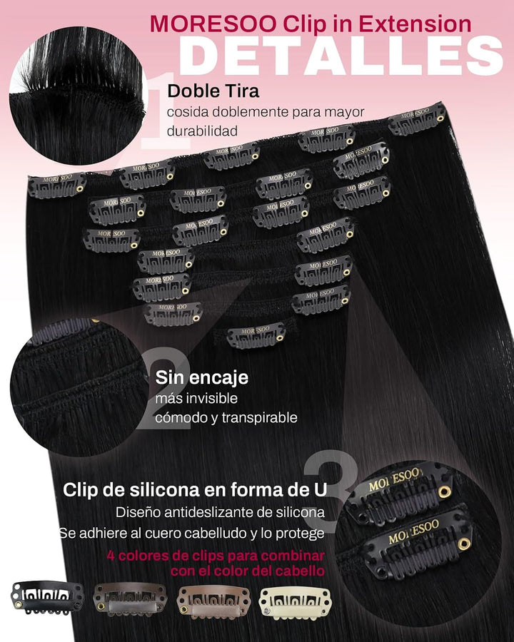 Moresoo Clip in Extensions Echthaar Remy Haarextension Echthaar Clip Doppelt Tressen Clip in Extensi