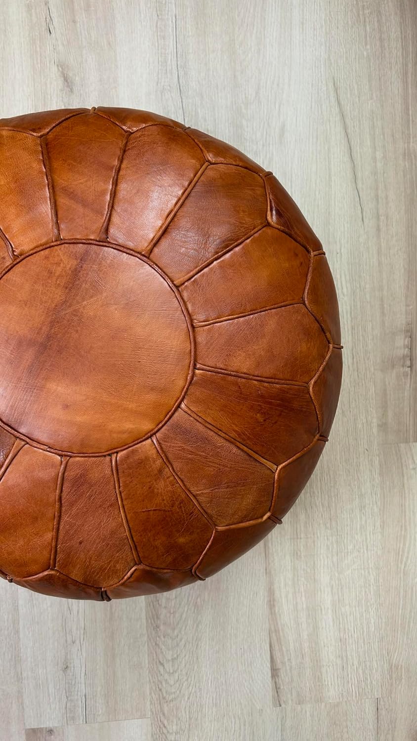 See the Good XL Echtleder Pouf - Handgefertigt - gefüllt geliefert - Ottoman Sitzsack Fusshocker Puf