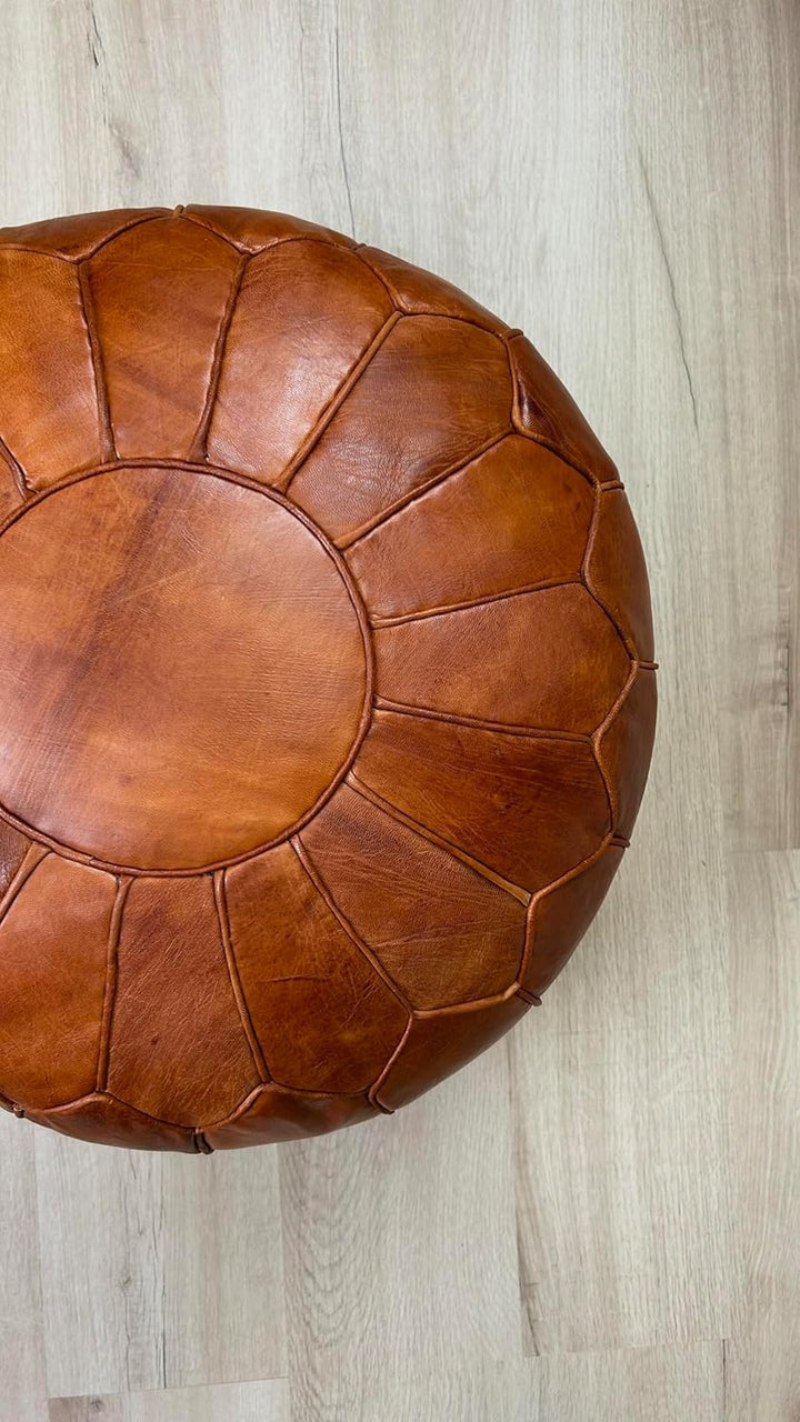 See the Good XL Echtleder Pouf - Handgefertigt - gefüllt geliefert - Ottoman Sitzsack Fusshocker Puf