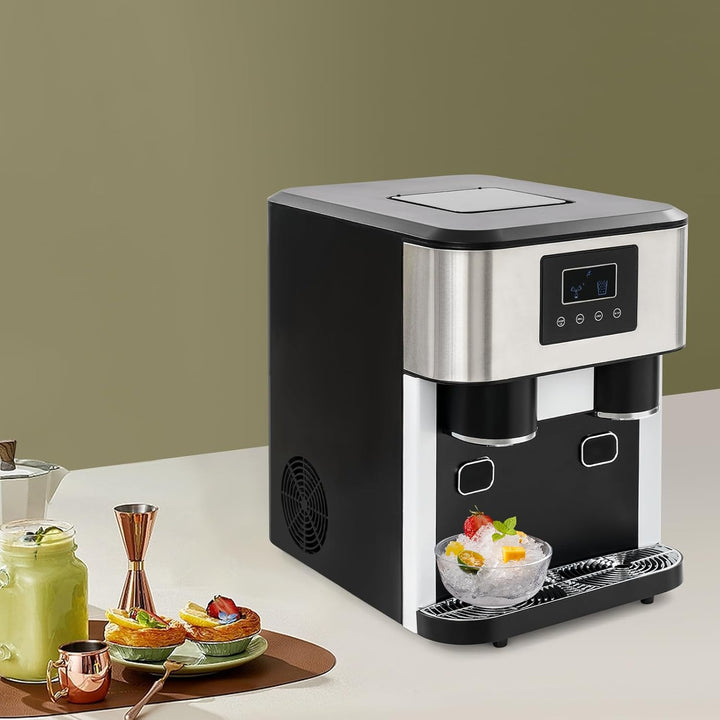 ‌3-in-1 Eismaschine mit Crushed Ice & Kaltwasser, 600g/16 Eiswürfel, 7-9 Min Schnellbereitung, LCD-D