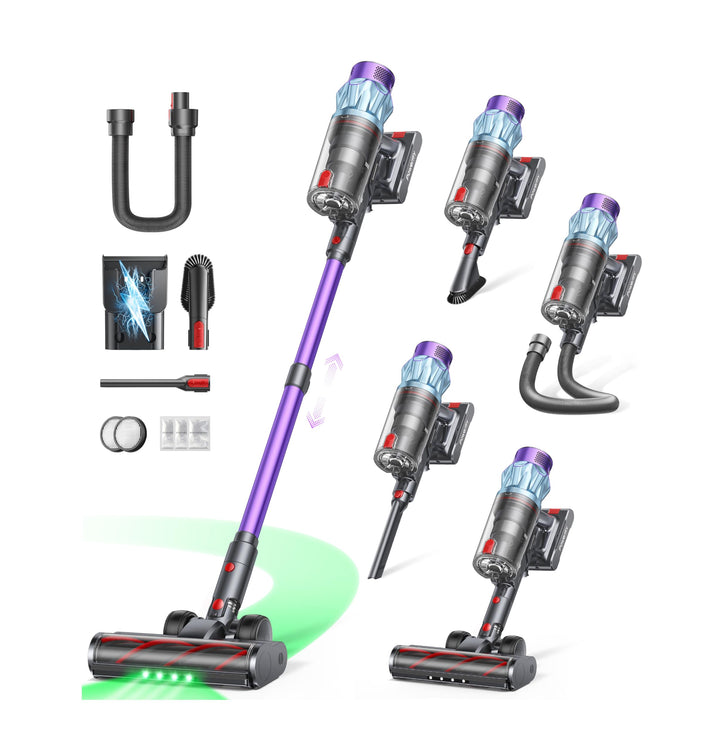 Akku Staubsauger 600W/50kPa/65Min, Staubsauger Kabellos mit 1M Schlauch, Aromatherapie, Wandladestat