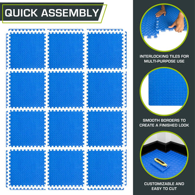 ProsourceFit Puzzlematte 1,2 cm dick – 4,4 m² - 12 Ineinandergreifende Eva Bodenschutzmatten – Boden