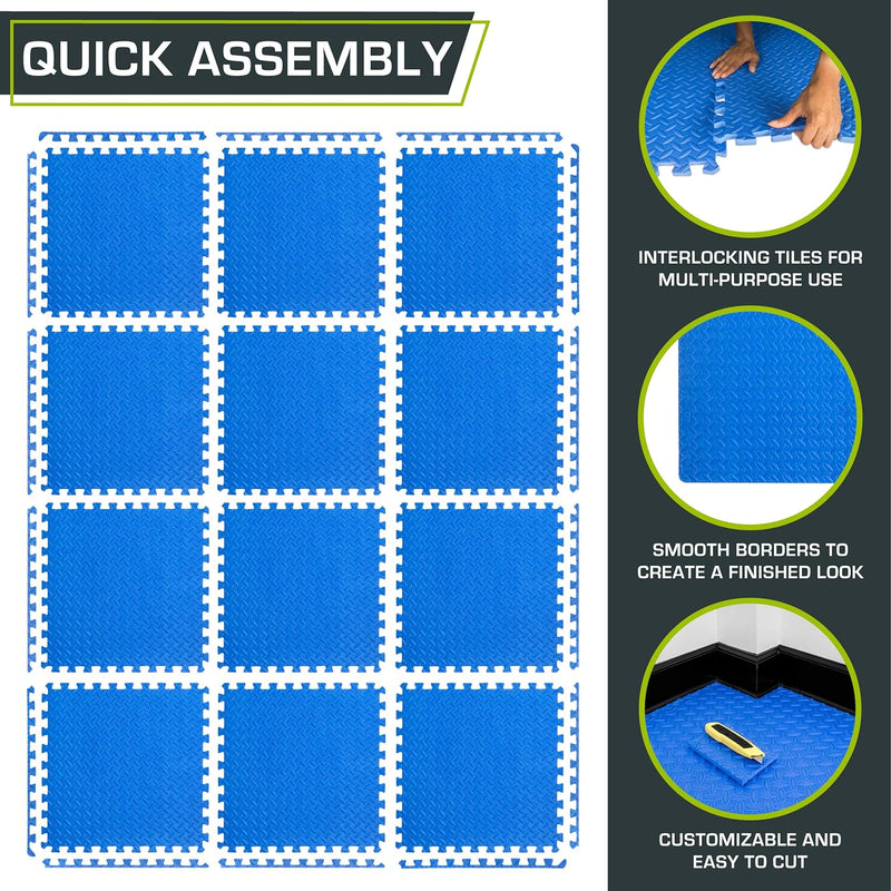 ProsourceFit Puzzlematte 1,2 cm dick – 4,4 m² - 12 Ineinandergreifende Eva Bodenschutzmatten – Boden