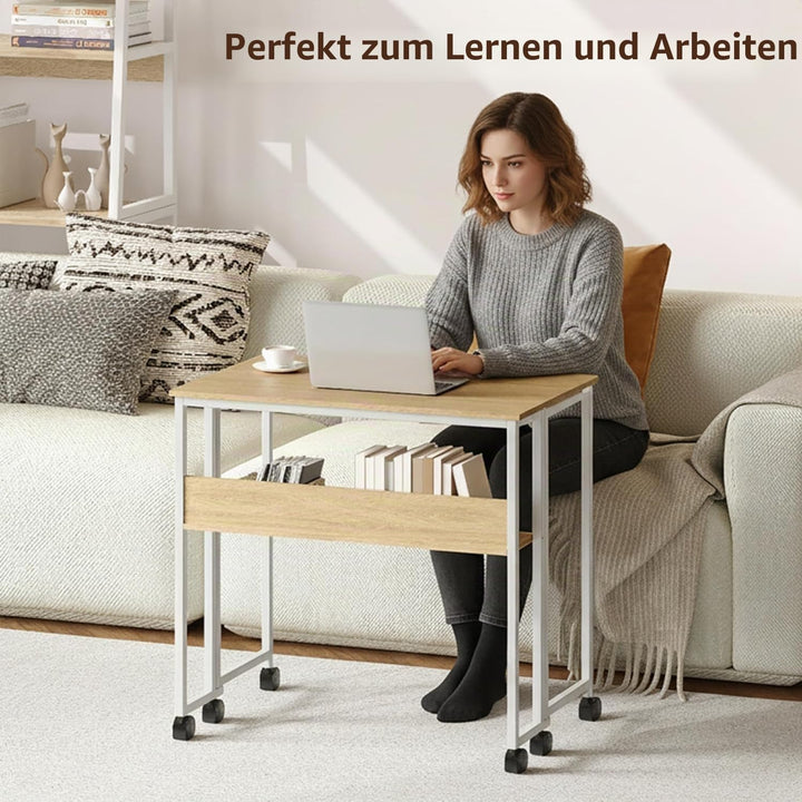 Klappbarer Schreibtisch Mit Rollen Und Stauraum, 63x50x75 cm Platzsparender Computertisch Für Home O