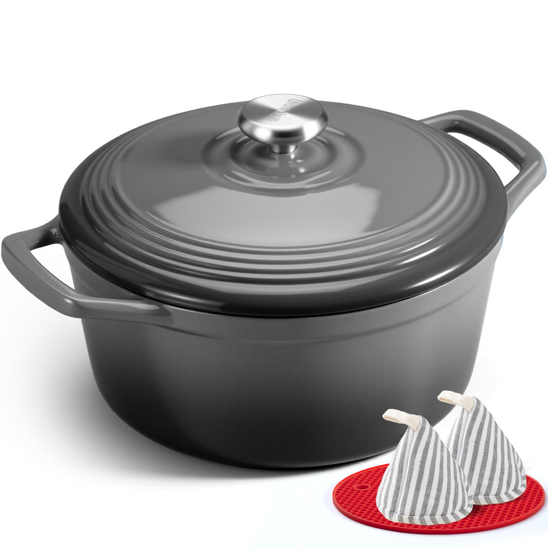 Overmont Bräter Emaille Gusseisen Topf - Schmortopf 26cm backofengeeignet - mit Deckel und Kochbuch
