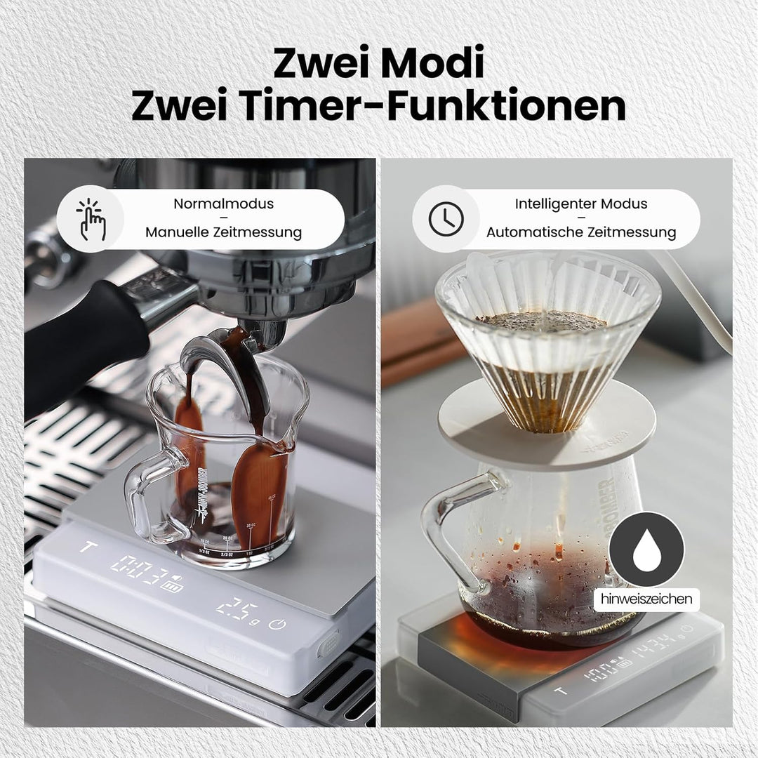 MHW-3BOMBER Mini Kaffewaage mit Timer, Wiederaufladbare Espresso Waage mit Schwerkraftsensor, 2kg/0,