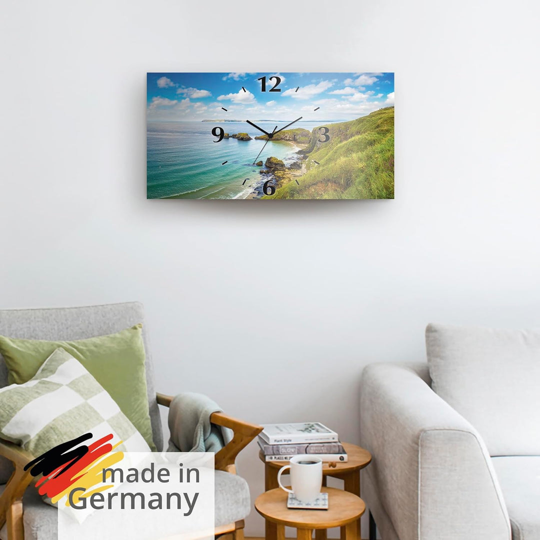 ARTLAND Wanduhr ohne Tickgeräusche Alu Quarzuhr lautlos 50x25 cm Rechteckig Landschaftsbilder Natur