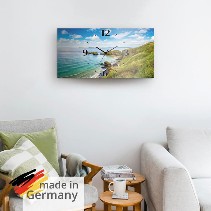 ARTLAND Wanduhr ohne Tickgeräusche Alu Quarzuhr lautlos 50x25 cm Rechteckig Landschaftsbilder Natur